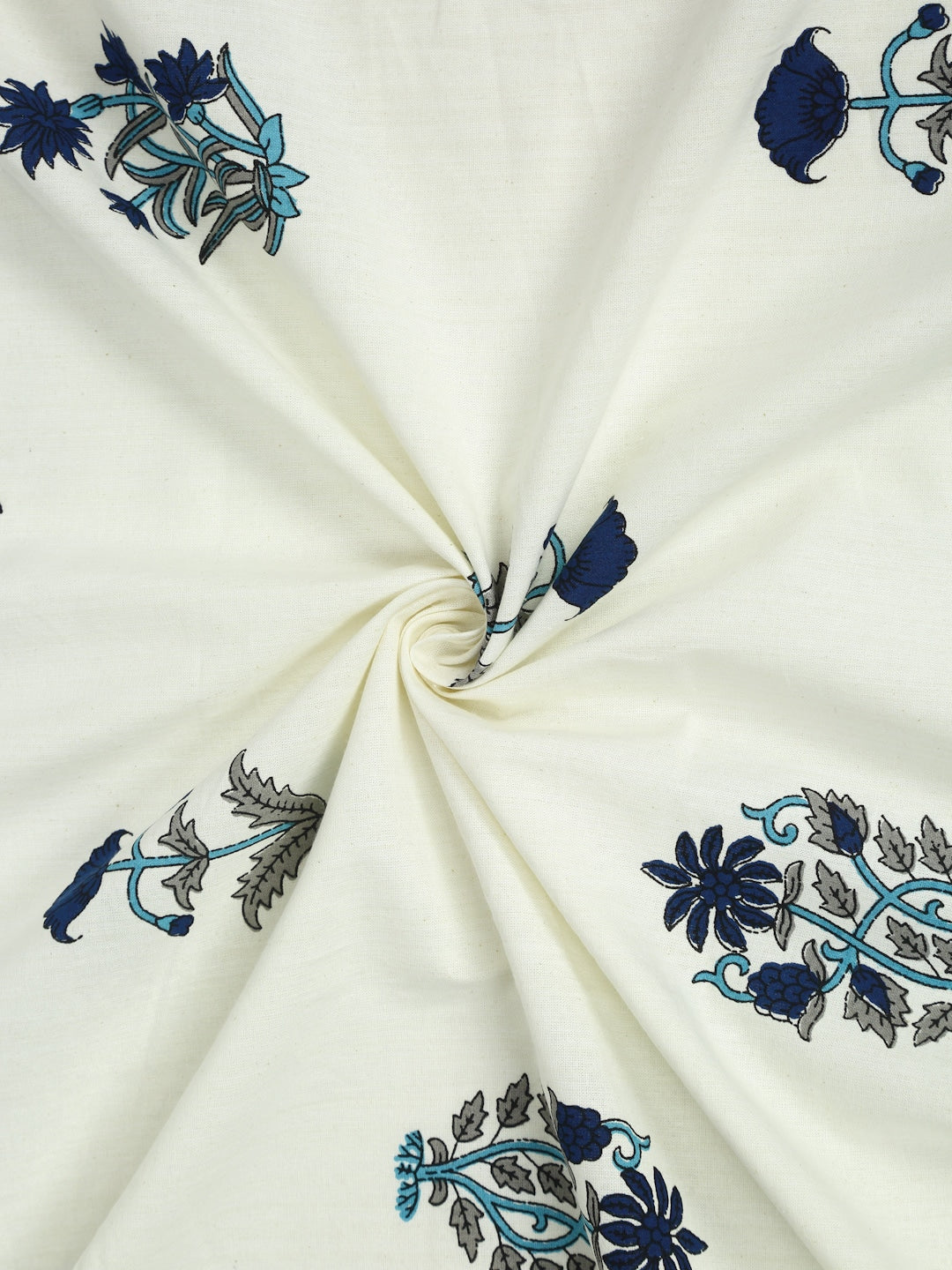 Rajasthan Decor Cream-Coloured & Blue Ethnic Motifs 180 TC Cotton 1 King Bedsheet with 2 Pillow Covers - Distacart