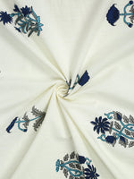 Thumbnail for Rajasthan Decor Cream-Coloured & Blue Ethnic Motifs 180 TC Cotton 1 King Bedsheet with 2 Pillow Covers - Distacart