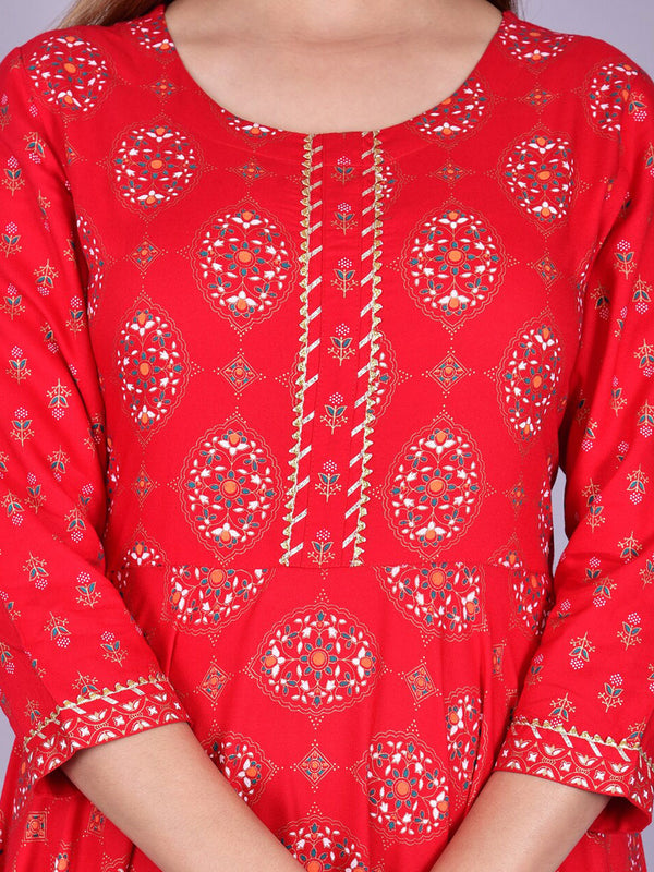 Kalini Women Red Printed Anarkali Kurta - Distacart