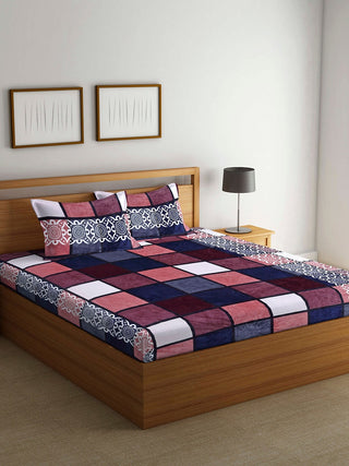Stylespace by Isha Pink Geometric 300 TC Warm Velvet King Bedsheet & 2 Pillow Covers - Distacart