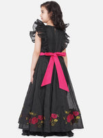 Thumbnail for NOZ2TOZ Black Embroidered Flutter Sleeves Maxi Dress For Girls - Distacart