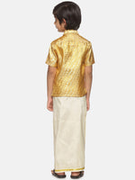 Thumbnail for Sethukrishna Boys Gold-Toned Self Design Shirt with Dhoti - Distacart