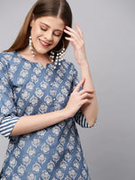 Thumbnail for Kalini Women Blue Printed Straight Kurta with Trousers - Distacart