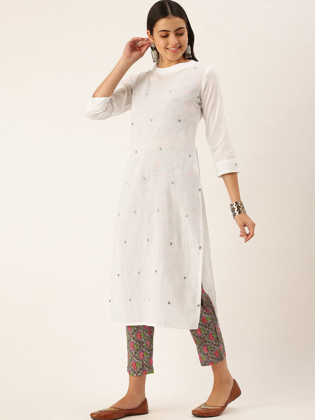 Kalini Women White Regular Pure Cotton Kurta with Trousers - Distacart
