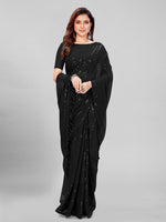 Thumbnail for Mitera Black Sequin Embellished Pure Georgette Saree - Distacart