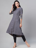 Thumbnail for Biba Women Blue & Off White Geometric Printed Kurta - Distacart