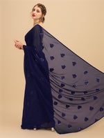Thumbnail for Sangria Navy Blue Sequinned Pure Georgette Saree - Distacart