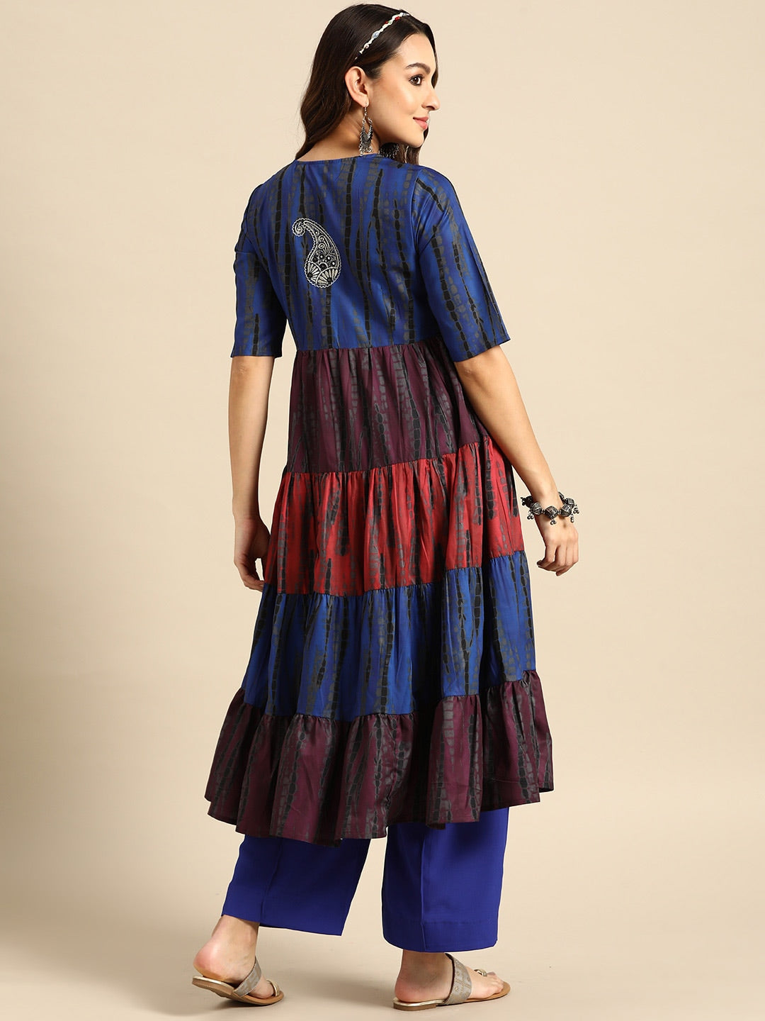 Sangria Women Dyed Tiered Kurta with Palazzos - Distacart