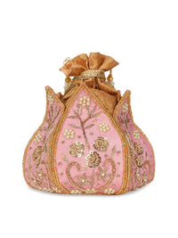 Thumbnail for Anekaant Pink & Gold-Toned Embellished Tasselled Clutch - Distacart