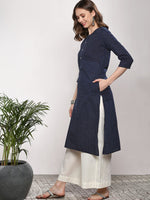 Thumbnail for Sangria Women Navy Blue Printed Straight Kurta - Distacart