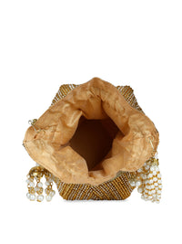 Thumbnail for Anekaant Gold-Toned & White Embellished Clutch - Distacart