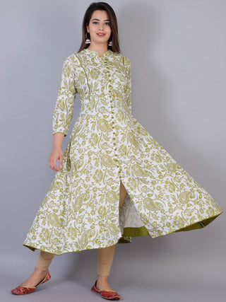 Kalini Women Olive Green & White Floral Printed Floral Anarkali Kurta - Distacart