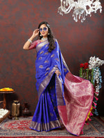 Thumbnail for Lorenvalley Fashion Blue Soft Silk Woven Design Zari Weaving Saree - Distacart