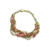 Thumbnail for Tiaraa Pink Golden Pearl Charm Bracelet For Women - Distacart