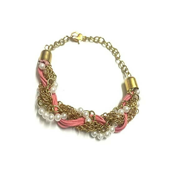 Tiaraa Pink Golden Pearl Charm Bracelet For Women - Distacart