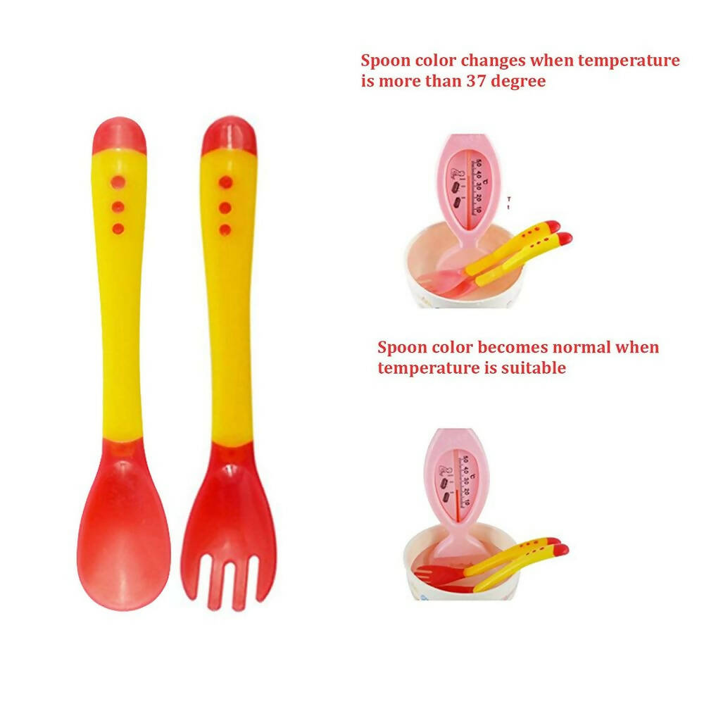 Safe-O-Kid Heat Sensitive 4 Spoons 4 Forks Set, Bpa Free, Silicone Tip, Red And Yellow - Distacart