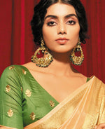 Thumbnail for Peach Silk Striped Pattren Saree With Unstitched Blouse Piece - Zyanya - Distacart