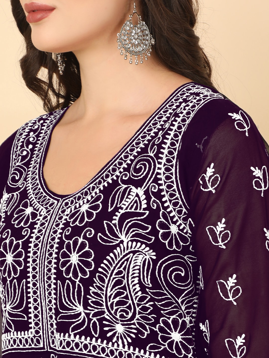 HERE&NOW Women Chikankari Embroidered Thread Work Georgette Anarkali Kurta - Distacart