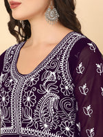 Thumbnail for HERE&NOW Women Chikankari Embroidered Thread Work Georgette Anarkali Kurta - Distacart