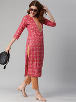 Thumbnail for Kalini Ethnic Motif Printed Notched Neck Gotta Patti Straight Kurta With Trousers - Distacart