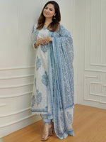 Thumbnail for Kalini Floral Printed Pure Cotton Straight Kurta with Patiala & With Dupatta - Distacart