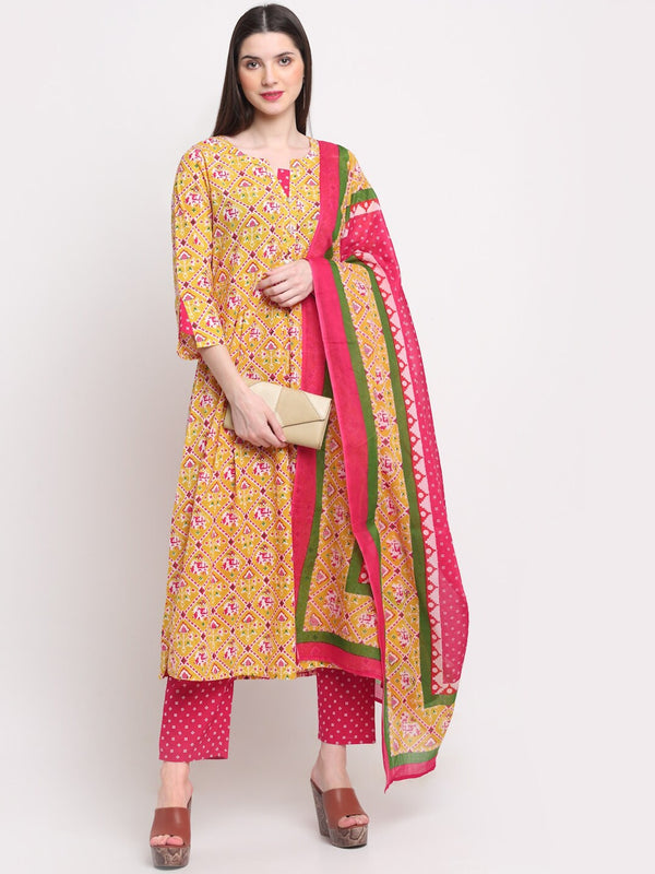 Kalini Women Mustard Yellow Ethnic Motifs Printed Pure Cotton Kurta Set - Distacart