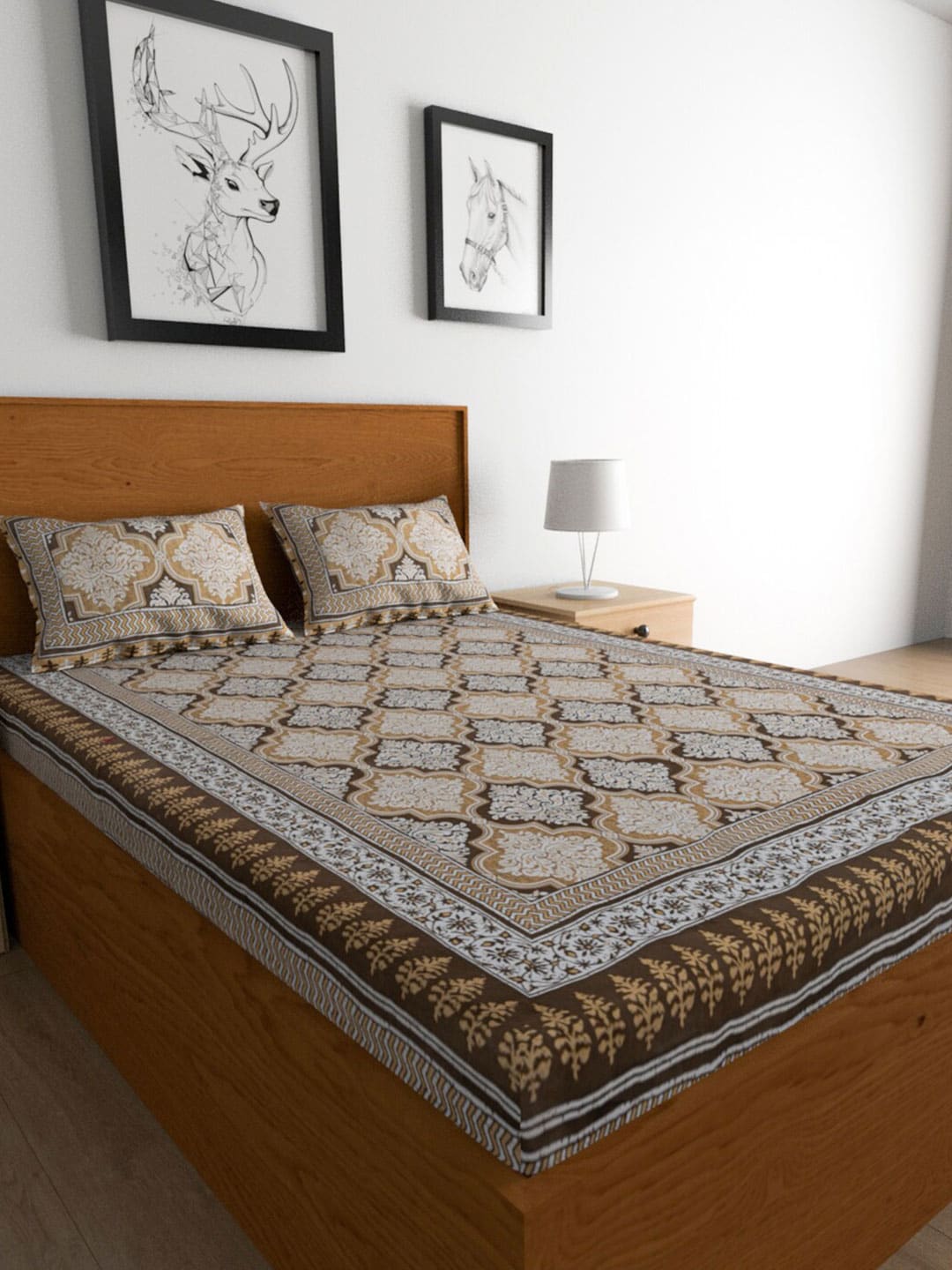 Urban Magic Brown 104 TC King Bedsheet with 2 Pillow Covers - Distacart