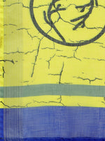 Thumbnail for Sangria Lime Green & Grey Tie and Dye Pure Linen Saree - Distacart