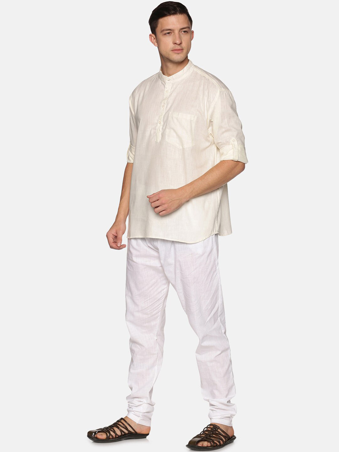 Sethukrishna Men Beige & White Pure Cotton Kurta with Pyjamas - Distacart