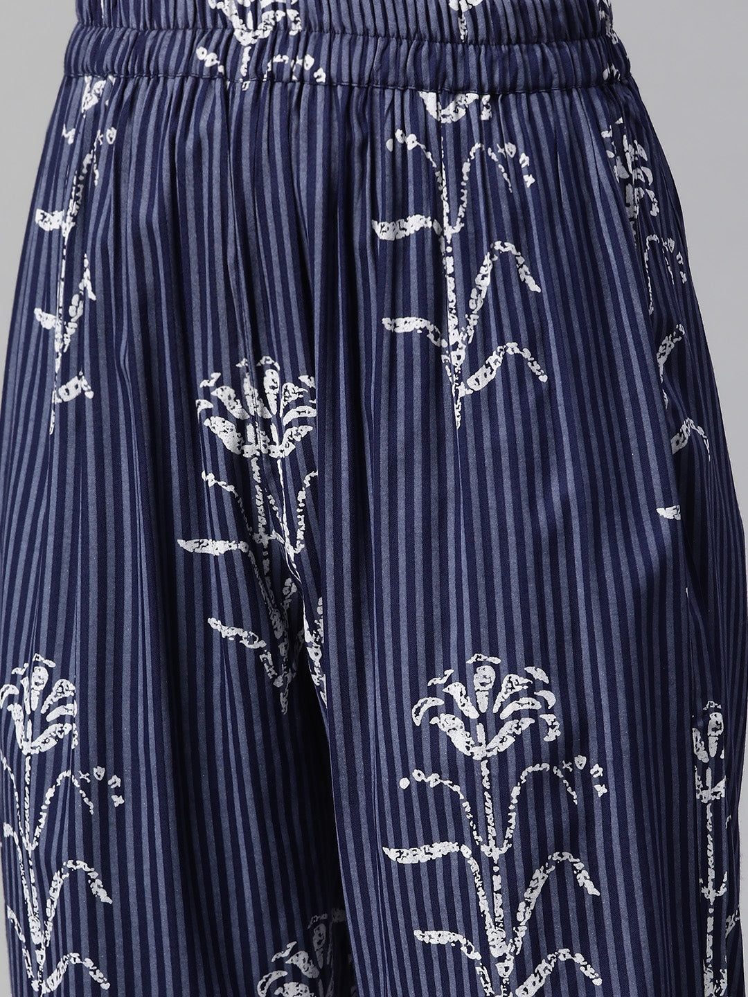 Kalini Women Navy Blue & White Ethnic Motifs Printed Kurta with Trousers - Distacart