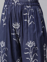 Thumbnail for Kalini Women Navy Blue & White Ethnic Motifs Printed Kurta with Trousers - Distacart