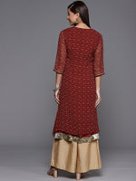 Thumbnail for Biba Women Maroon & Beige Ethnic Motifs Printed Kurta - Distacart