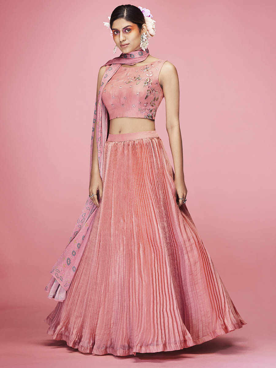 Myra Peach Art Silk Embroidered Designer Lehenga - Distacart