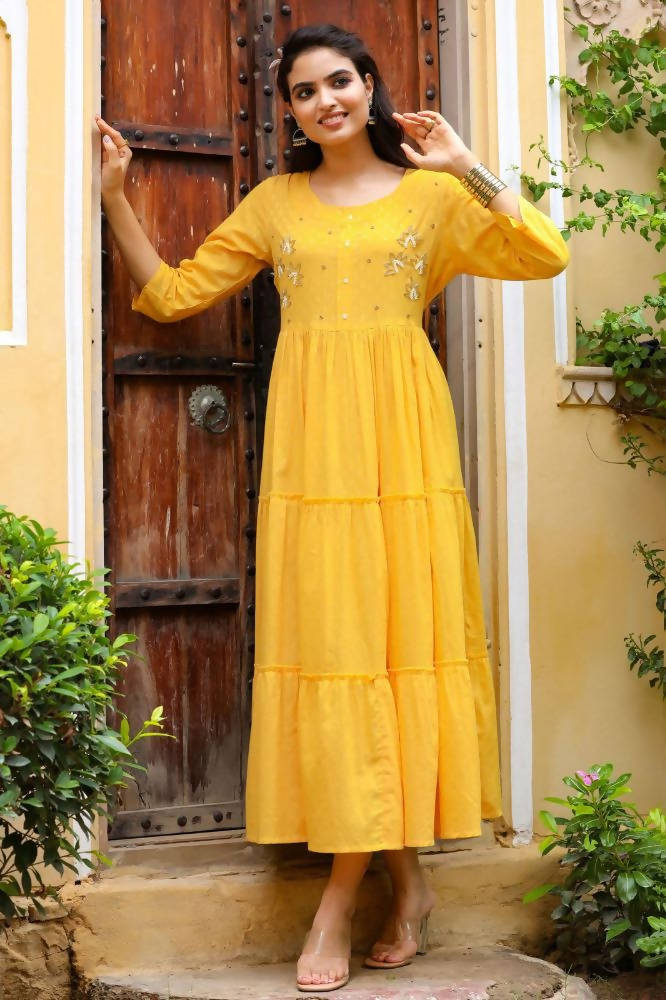 Yufta Yellow Cotton Dobby Dress