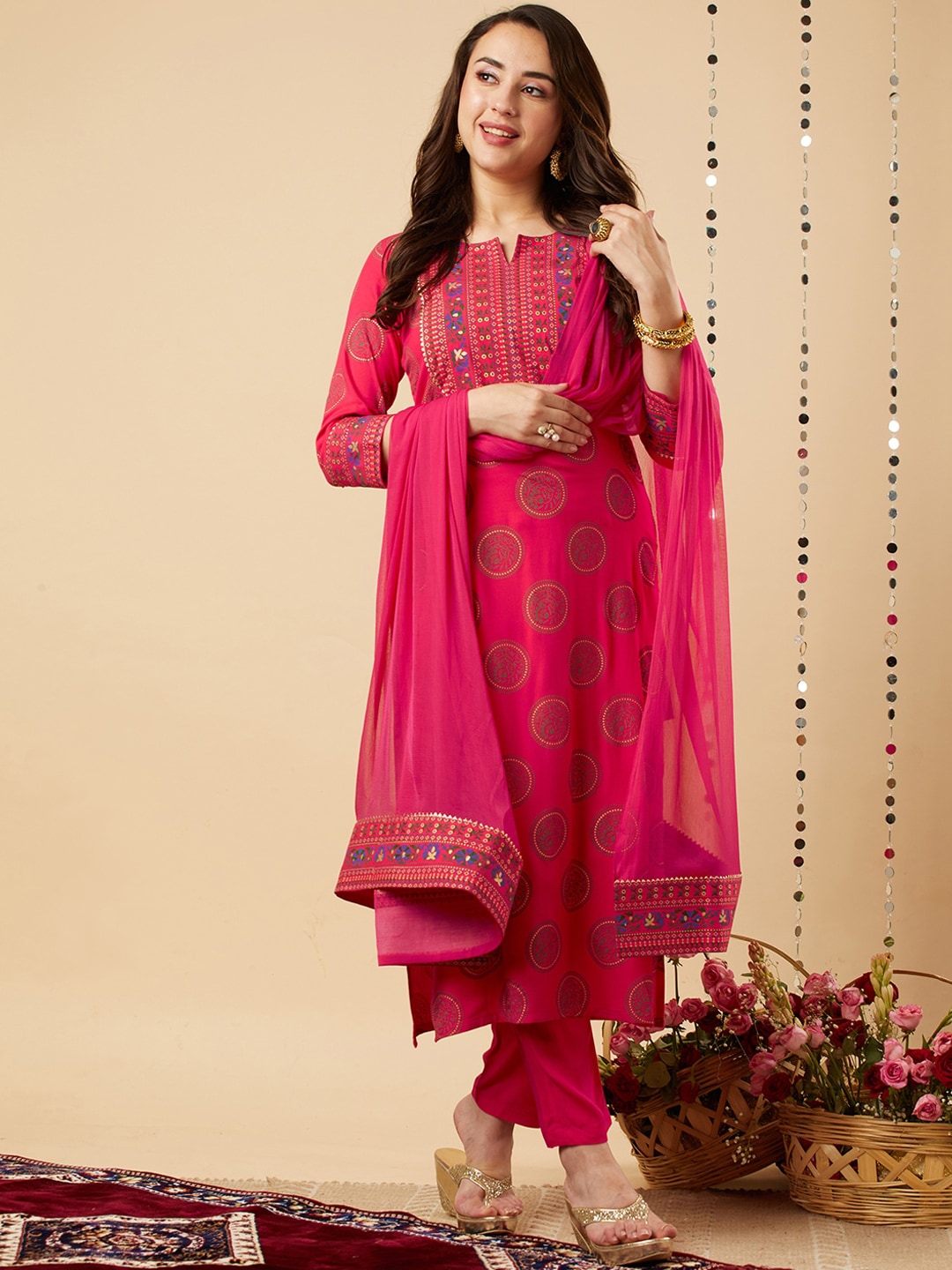 Kalini Ethnic Motifs Yoke Design Gotta Patti Kurta With Trousers & Dupatta - Distacart