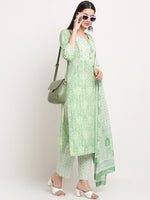 Thumbnail for Kalini Women Green Ethnic Motifs Printed Mirror Work Pure Cotton Kurta with Trousers & With Dupatta - Distacart