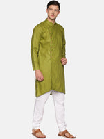 Thumbnail for Sethukrishna Men Green Angrakha Pure Cotton Kurta with Pyjamas - Distacart