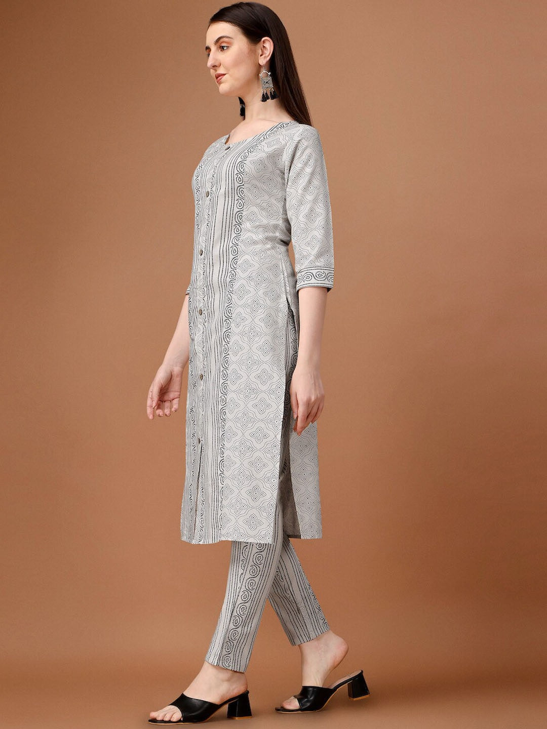HERE&NOW White & Black Ethnic Motifs Printed Pure Cotton Kurta With Trousers & Dupatta - Distacart
