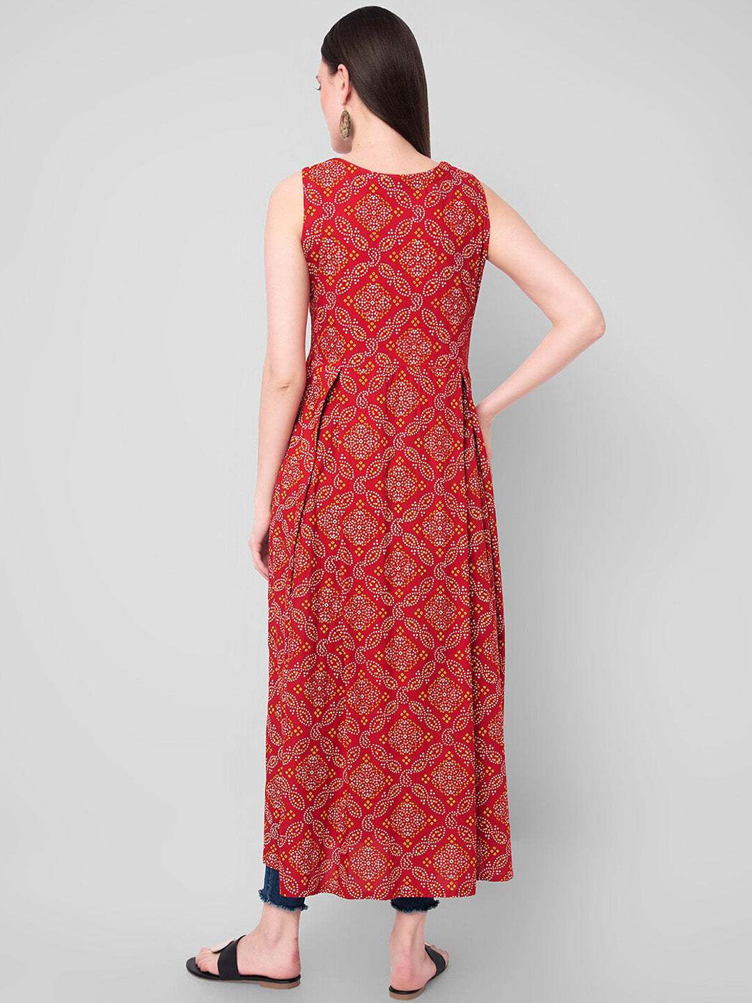Kalini Women Red Bandhani Printed Kurta - Distacart