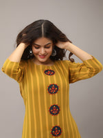 Thumbnail for Kalini Women Yellow Embroidered Kantha Work Kurta with Skirt - Distacart
