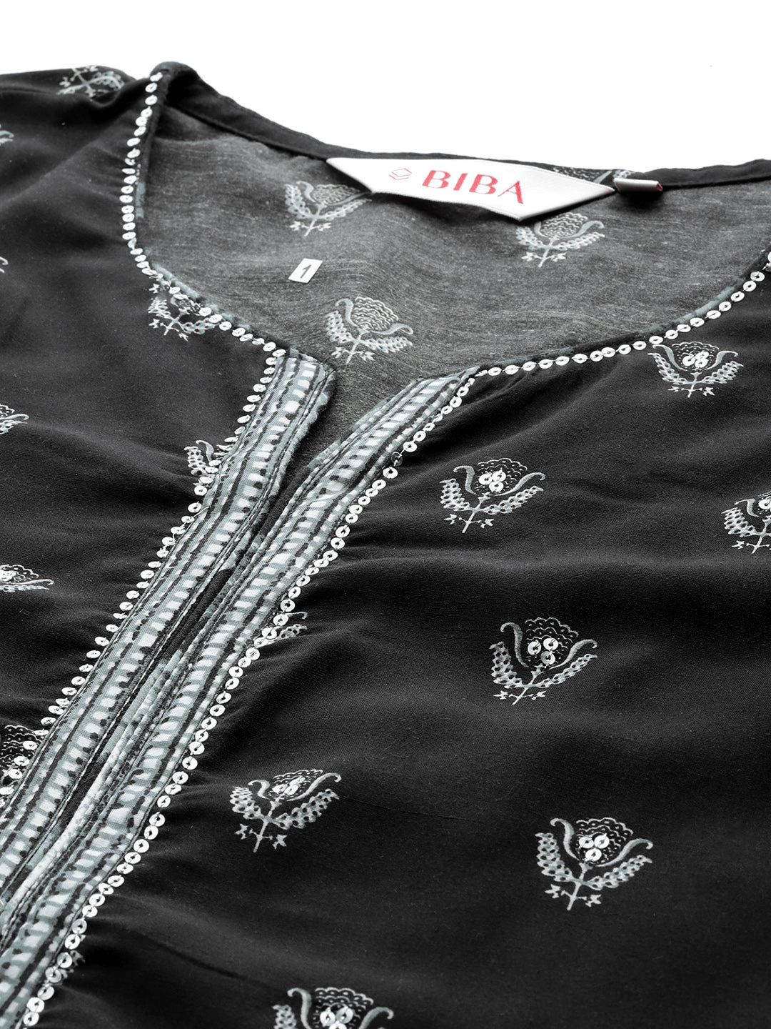 Biba Women Black & Grey Ethnic Printed Regular Kurta with Palazzos & Dupatta - Distacart