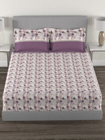 Thumbnail for MYTRIDENT Mauve White Floral Cotton 144 TC Queen Bedsheet With 2 Pillow Covers - Distacart