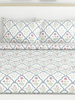 Thumbnail for haus & kinder Blue & White Ethnic Motifs 186 TC King Bedsheet with 2 Pillow Covers - Distacart