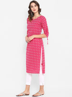 Thumbnail for Janasya Pink & White Printed Straight Kurta - Distacart