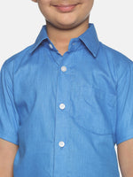 Thumbnail for Sethukrishna Boys Blue & White Shirt with Dhoti - Distacart