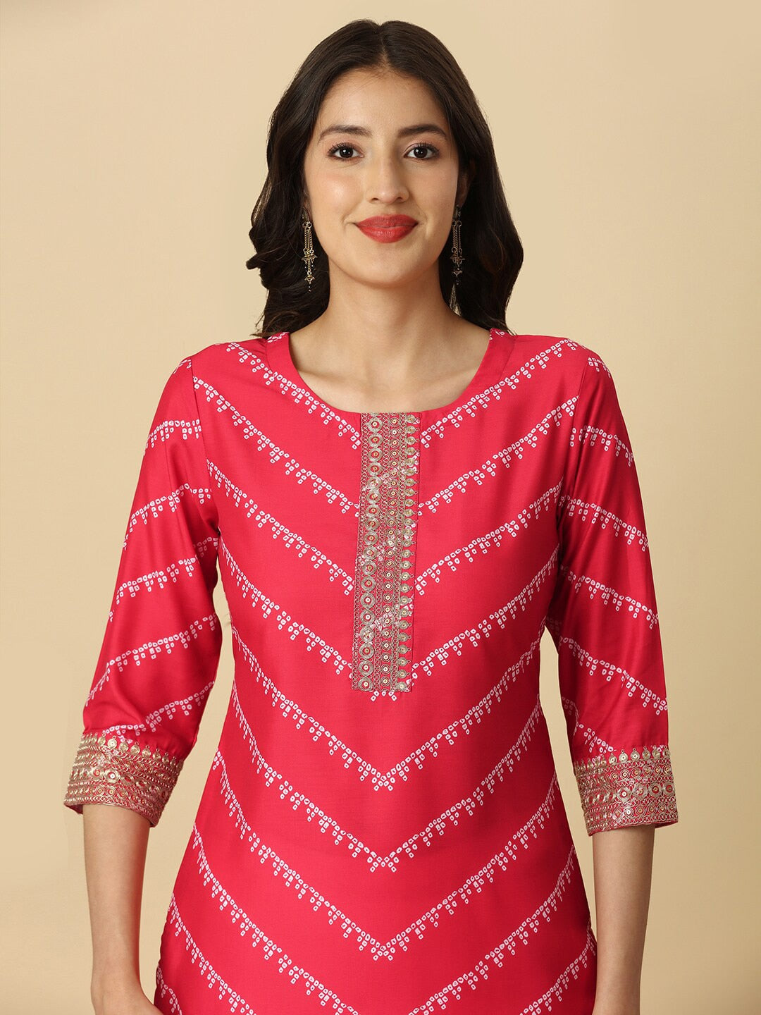 HERE&NOW Red & White Bandhani Printed Thread Work Kurta - Distacart