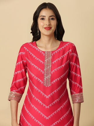 HERE&NOW Red & White Bandhani Printed Thread Work Kurta - Distacart