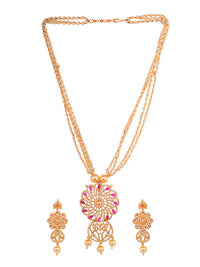 Thumbnail for Saraf RS Jewellery Gold-Plated White & Pink American Diamond Studded & Beaded Handcrafted Set - Distacart