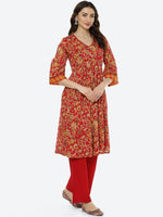 Thumbnail for Biba Women Red Floral Printed Empire Pure Cotton Kurta with Palazzos - Distacart
