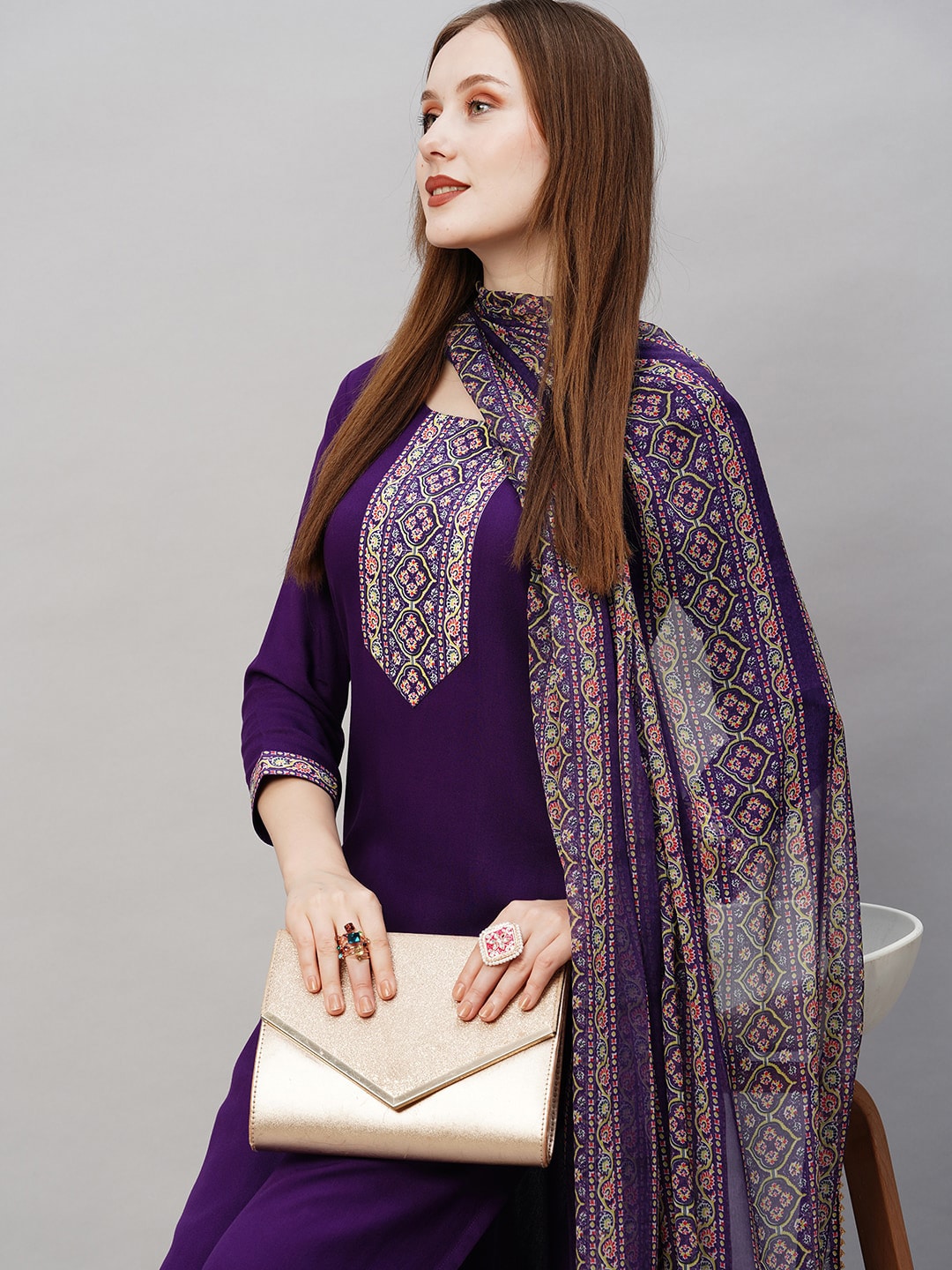 Kalini Floral Printed Regular Kurta with Trousers & With Dupatta - Distacart